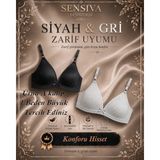Sensiva Lingerie 2 ' Li Alıştırma Sütyeni Balen Telsiz Soft Bra -Ilk Sütyenim 2 ' Li Paket - 85-A - Siyah - Gri