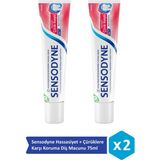Sensodyne Hassasiyet + Çürüklere Karşı Koruma Diş Macunu 75 ml x 2 Adet Hassas Dişler İçin Özel Formül