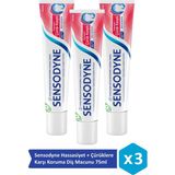 Sensodyne Hassasiyet + Çürüklere Karşı Koruma Diş Macunu 75 ml x 3 Adet Hassas Dişler İçin Etkili