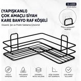 Senson Yapışkanlı Çok Amaçlı Siyah Kare Banyo Raf Köşeli (5224)