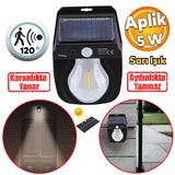 Sensörlü Bahçe Duvar Dış Mekan Apliği Aplik Güneş Enerjili 3 Modlu Sarı Işıklı 5 W Fener Lamba