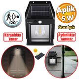 Sensörlü Bahçe Duvar Dış Mekan Aydınlatma Apliği Aplik Güneş Enerjili 2 Modlu Sarı Işıklı 5 W Fener