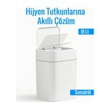 Sensörlü Çöp Kovası 18 Litre | Kızılötesi Sensörlü Otomatik Kapak | Sessiz & Antibakteriyel | - Beyaz - 40*27