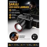 Sensörlü Kafa Lambası Güçlü Led Işıklı Type C Şarjlı Profesyonel Suya Dayanıklı Kamp Av Feneri