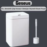 Sensörlü Otomatik Plastik Çöp Kovası 18 Litre + Deterjan Hazneli Silikon Klozet Fırçası Beyaz