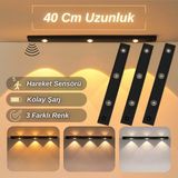 Sensörlü Şarjlı Dekoratif Gece Lambası Mutfak Mıknatıslı 3 Farklı Işık Renk 40CM Şerit LED - Çok Renkli