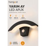 Sensörlü Yarım Ay Led Aplik 24w 1800 Lm 3200k Sıcak Beyaz Hareket Sensörlü Duvar Lambası Siyah