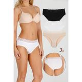 Sensu Kadın Bambu Kumaş Beli Dantelli Slip Külot 3'Lü Paket Set Kts1095,Model4 S