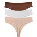 Sensu Kadın Fitilli Soft Renkler 3 Lü Tanga Külot Set - Kts4052,Kahve L