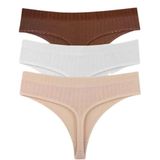 Sensu Kadın Fitilli Soft Renkler 3 Lü Tanga Külot Set - Kts4052,Kahve Xl