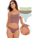 Sensu Kadın Fitilli Soft Renkler 3'Lü Tanga Külot Set - Kts4052 Yeşil