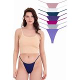 Sensu Kadın Ipli Brazilian Tanga 7li Külot Set Karışık Renkler 95 Pamuk 5 Elastan Kumaş KTS3022 - 2XL - Mor - Gri - Pembe