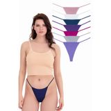 Sensu Kadın Ipli Brazilian Tanga 7'Li Külot Set Karışık Renkler Kts3022,Model7 L