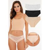 Sensu Kadın Lazer Kesim Dantel Detaylı Slip Külot 3'Lü Paket Set - Kts3100,Model1 Xl