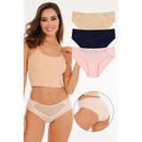 Sensu Kadın Lazer Kesim Dantel Detaylı Slip Külot 3'Lü Paket Set - Kts3100,Model2 M