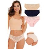 Sensu Kadın Lazer Kesim Dantel Detaylı Slip Külot 3'Lü Paket Set - Kts3100,Model2 Xl