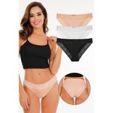 Sensu Kadın Lazer Kesim Dantelli Slip Külot 3'Lü Paket Set - Kts3101