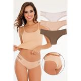 Sensu Kadın Lazer Kesim Dikişsiz Slip Külot 3'lü Paket Set - KTS3103 (Geniş Kalıp) Model-1 - Ten