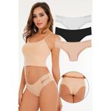 Sensu Kadın Lazer Kesim Dikişsiz Slip Külot 3'Lü Paket Set - Kts3103 (Geniş Kalıp),Çok Renkli L