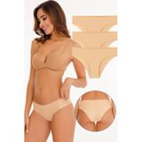 Sensu Kadın Lazer Kesim Düşük Bel (BELİ LASTİKLİ) Slip Külot 3'lü Paket Set TEN