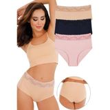 Sensu Kadın Lazer Kesim Yüksek Bel Dantelli 3'Lü Külot Set - Kts3105,Model2 L