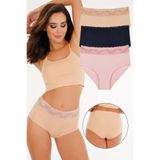 Sensu Kadın Lazer Kesim Yüksek Bel Dantelli 3'Lü Külot Set - Kts3105,Model2 M