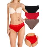 Sensu Kadın Özel Kumaş Bambu Beli Dantelli 3'Lü Külot Set,Model5 L