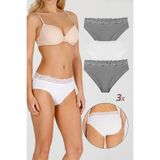 Sensu Kadın Özel Kumaş Bambu Beli Dantelli 3'Lü Külot Set,Model6 M