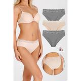 Sensu Kadın Özel Kumaş Bambu Beli Dantelli 3'Lü Külot Set,Model8 L
