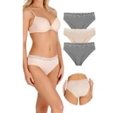 Sensu Kadın Özel Kumaş Bambu Beli Dantelli 3'Lü Külot Set,Model8 S
