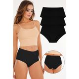 Sensu Kadın Yüksek Bel Dikişsiz Lazer Kesim Külot (Beli Lastikli) 3'Lü Set -Siyah