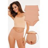 Sensu Kadın Yüksek Bel Dikişsiz Lazer Kesim Külot (Beli Lastikli) 3lü Set - Ten - L