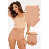 Sensu Kadın Yüksek Bel Dikişsiz Lazer Kesim Külot (Beli Lastikli) 3lü Set - Ten - S