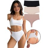 Sensu Kadın Yüksek Bel Tanga Fitilli Külot 3'lü Paket Siyah - 2XL