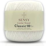 Sensy Classic 10 Tığ İpi 100% Merserize Pamuk Örgü İpi, Dantel İpi, Giza Mısır Pamuğu Dantel İpliği - Beyaz