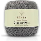 Sensy Classic 10 Tığ İpi 100% Merserize Pamuk Örgü İpi, Dantel İpi, Giza Mısır Pamuğu Dantel İpliği - Gri
