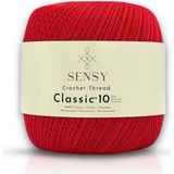Sensy Classic 10 Tığ İpi 100% Merserize Pamuk Örgü İpi, Dantel İpi, Giza Mısır Pamuğu Dantel İpliği - Kırmızı