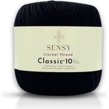 Sensy Classic 10 Tığ İpi 100% Merserize Pamuk Örgü İpi, Dantel İpi, Giza Mısır Pamuğu Dantel İpliği - Siyah