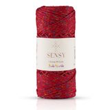 Sensy Multi Sparkle Simli Çok Renkli Ip 100 gr Polyester Makrome Ipi 1,5 mm - 150 M - Koyu Kırmızı