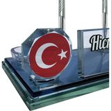 Sentez Masa Üstü İsimlik Türk Bayrağı Kristal Masa Isimliği - Gümüş