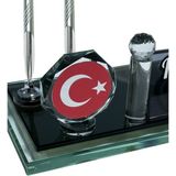 Sentez Masa Üstü İsimlik Türk Bayrağı Masa Isimliği Ofis Hediyesi - Gümüş