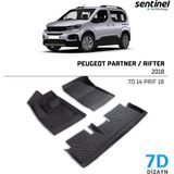 Sentinel Peugeot Partner Rıfter 2018+ / 7d Tam Uyumlu Havuzlu Paspas - Siyah