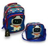 Sentor 3 Gözlü Beslenmeli Ilkokul Çantası – Mavi – Robot Kedi (Ortapedik Sırt Destekli)