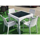 Şenyayla Rattan Camlı Kare Masa Takımı 90X90 Cm + 4 Adet Rattan Koltuk
