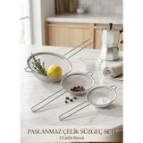 Senz 3 Lü Paslanmaz Tel Süzgeç Pirinç Süzgeci, Çelik Süzgeç, Metal Süzgeç, Çay Süzgeç - Gümüş