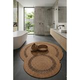 Senza Atelier 4'lü Jüt Banyo Paspas ve Sepet Seti - Hasır Yuvarlak Halat Paspas - Boho Banyo Düzenleyici Organizer - Hasır Rengi