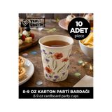Sepet Doldur Gelincik ve Kır Çiçeği Desenli 8-9 Oz Şık Davet ve Organizasyon Karton Parti Bardağı (10 Adet)