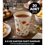 Sepet Doldur Gelincik ve Kır Çiçeği Desenli 8-9 Oz Şık Davet ve Organizasyon Karton Parti Bardağı (20 Adet)