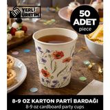 Sepet Doldur Gelincik ve Kır Çiçeği Desenli 8-9 Oz Şık Davet ve Organizasyon Karton Parti Bardağı (50 Adet)