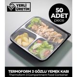 Sepet Doldur Termoform 3 Gözlü Yemek Kabı + Kapak - 50 Adet (Mikro Dalga'da Kullanılabilir)